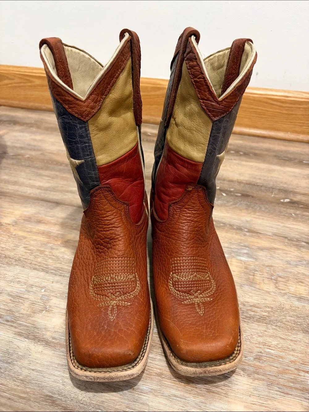 Vaccari Kids Texas Flag Cowboy Boots Size Mex 22 USA 2 Square Toe Leather Boots